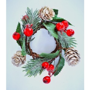 22028 - Holly Leaf, Berries & Pine Cone Wreath.  Measures 11cm in diameter.