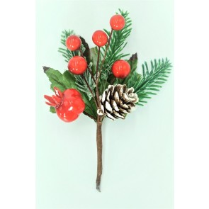 22035 - Christmas Floral & Pine Cones Picks. Measures - 12cm Height x 9cm Width.