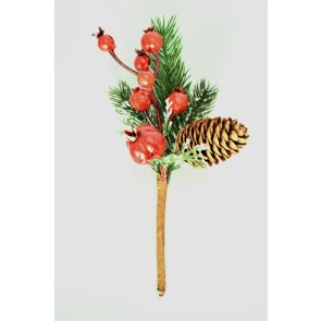22039 - Berries & Pine Cone Christmas Pick. Measures - 24cm Height x 11cm Width.