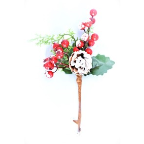 22043 - Dotted Snow Berries & Pine Cones Christmas Pick. Measures - 25cm Height x 11cm Width.