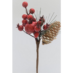 22046 - Holly & Layered Berries Christmas Pick. Measures - 22cm Height x 13cm Width.