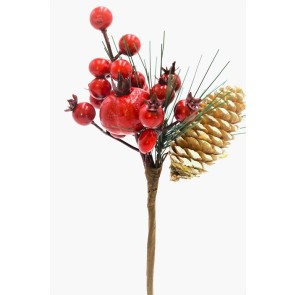 22046 - Holly & Layered Berries Christmas Pick. Measures - 22cm Height x 13cm Width.