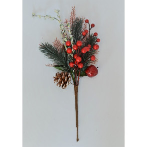 22052 - Traditional Pine Cone & Bright Red Berries with a dusting of sparkle - Christmas Pick. Measures Height 340mm , Width 180mm