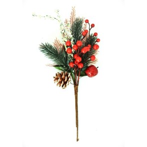 22052 - Traditional Pine Cone & Bright Red Berries with a dusting of sparkle - Christmas Pick. Measures Height 340mm , Width 180mm