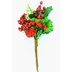 22053 - Green leaves and Red berries - floral pick.  Measures  Height 230mm  ,   Width  140mm 