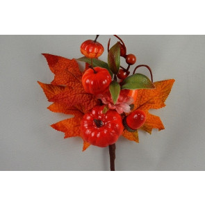 22055 - Golden autumn leaves, berries and fruits with a delicate central flower  - floral pick.  Measures  Height 225mm ,   Width  160mm 