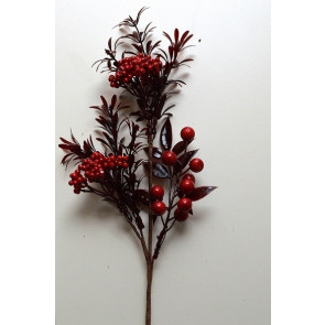 22064 - Fiery Red and Brown summer leaves with bright red berries - floral pick.  Measures - 46cm Height x 14cm Width.