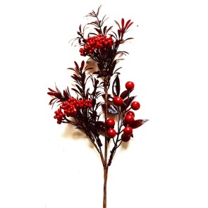 22064 - Fiery Red and Brown summer leaves with bright red berries - floral pick.  Measures - 46cm Height x 14cm Width.