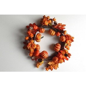 22072 - Autumn / Halloween Wreath with an array of golden orange fruits and berries and a scattering of pine cones and bark. Measures  380mm diameter