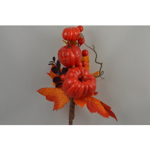 22083 - Flaming orange Autumnal leaves, branches and fruits floral decorative pick. Size : Height 25cm  x  Width  16cm  (Approx)