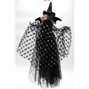 22100 - Wicked Witch Halloween hanging decoration with a black mesh silver detailed shawl.  Height 40cms , Width  25cms  (Approx) 