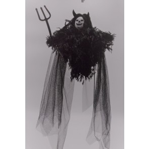 22101 - Skull Halloween hanging decoration with a black sheer mesh shawl.  Height 40cms , Width  30cms  (Approx) 