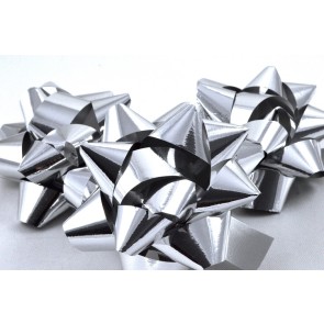 31160 - Silver Gift Packs of 6 Metallic Bows with Self Adhesive Tab