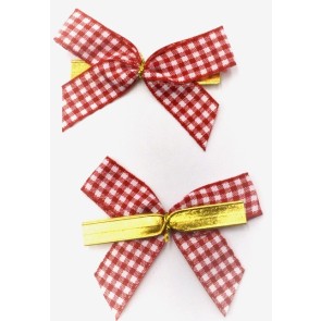 31174 (54079)  - 15mm Hand tied Red Gingham ribbon bow  (6 pieces in a pack)