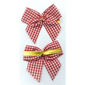 31174 (54079)  - 25mm Hand tied Red Gingham ribbon bow  (6 pieces in a pack)