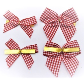 31174  - 15mm / 25mm Hand tied Red Gingham ribbon bow with twist tie (6 pieces in a pack)
