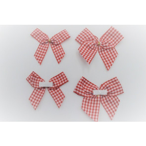 31175 - 15mm / 25mm Hand tied Red Gingham ribbon bow with adhesive pad (6 pieces in a pack) 