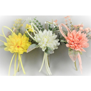 33003 - Spring floral arrangement with a curled soft ribbon embellishment.  Height  20cms ,  Width  11cms  (approx) 