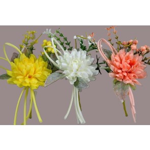 33003 - Spring floral arrangement with a curled soft ribbon embellishment.  Height  20cms ,  Width  11cms  (approx) 