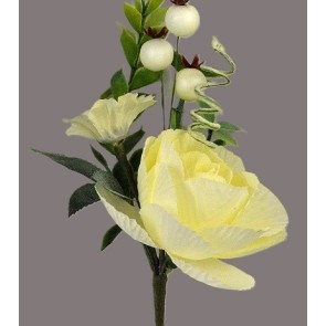 33016 - Soft Cream floral arrangement accompanied with delicate embellishments and leaves.  Height  19cms ,  Width  8cms  (approx)