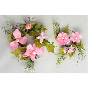 33018 - Delicate Pink Flowers wrapped with vibrant green leaves make these a lovely floral decorative arrangement.  