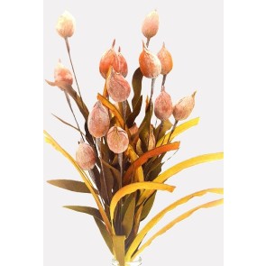 33023 - Golden floral display with soft textures of leaves and grasses.  Height  57cms ,  Width 24cms  (approx) 