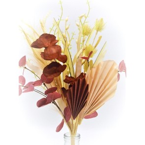 33030 - Dusky red flower and petals in a floral display with beautifully soft textures of leaves and grasses.  Height  50cms ,  Width 32cms  (approx) 