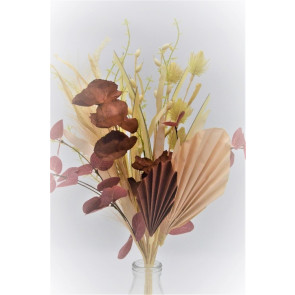 33030 - Dusky red flower and petals in a floral display with beautifully soft textures of leaves and grasses.  Height  50cms ,  Width 32cms  (approx) 