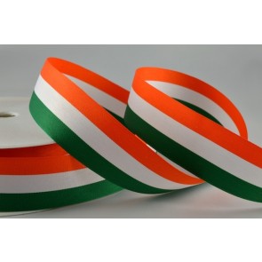 Y889 - 25mm Striped Flag Ribbon-25mm-Orange, White & Green-25 Metres