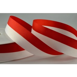 Y885 - 15mm Striped Flag Ribbon-15mm-424 Red & White-25 Metres