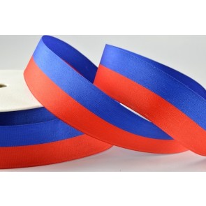Y890 - 25mm Striped Flag Ribbon-25mm- Blue & Red-25 Metres