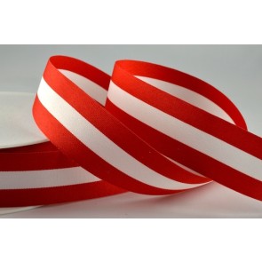 Y891 - 25mm Striped Flag Ribbon-25mm- Red, White & Red-25 Metres