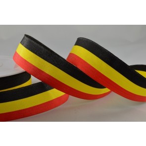 Y892 -  25mm Striped Flag Ribbon (25 Metres)-25mm- Red, Yellow & Black-25 Metres