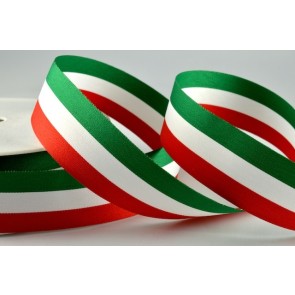 Y900 - 40mm Striped Flag Ribbon-40mm- Green, White & Red-25 Metres
