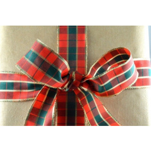 46011 - 40mm Red & Gold Wired Tartan Ribbon (20 Metres)