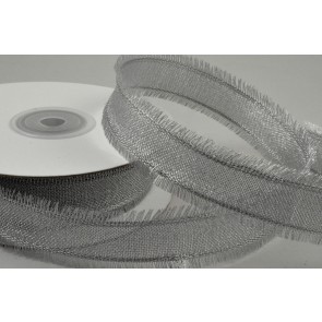 Y859 -  38mm Wired Ribbon with Fringed Edges x 10 Metre Rolls!-38mm-01 Silver