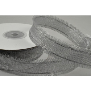 Y616 - 25mm Wired Silver Ribbon with Fringed Edges x 10 Metre Rolls! 