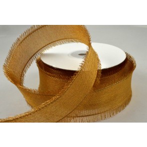 Y858 -25mm Wired Ribbon with Fringed Edges x 10 Metre Rolls!-25mm-02 Gold