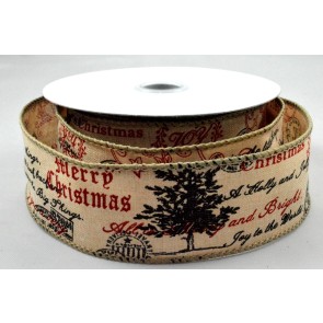 Y834 - 63mm Wired Burlap Merry Christmas Postal Ribbon x 10 Metre Rolls!