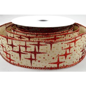 Y841 -  63mm Wired Glitter Star Printed Ribbon x 10 Metre Rolls!