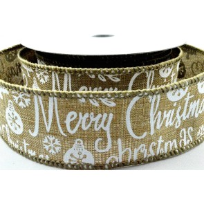 Y863 -  63mm Merry Christmas & Snowflakes Burlap Ribbon x 10 Metre Rolls!