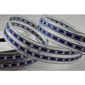 Y846 - 25mm Blue Wired Lurex Lined Ribbon x 10 Metre Rolls!