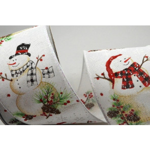 46072 - 63mm Wired woven edge Traditional printed Snowman Christmas design x 10mts!