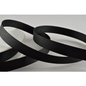 Y772 - 25mm Black woven edge herringbone ribbon x 10mts