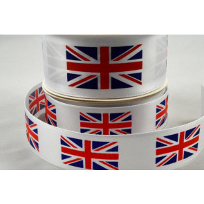 55095 - 25mm & 38mm White Single Satin Great Britain Flag Ribbon x 10 Metre Rolls!