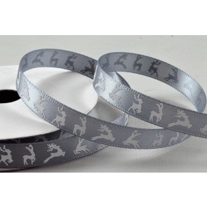 55109 - 10mm Reindeer Printed Christmas Ribbon x 10 Metre Rolls!-85 Silver