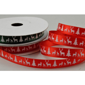 55111 - 10mm Reindeer & Christmas Trees Printed Ribbon x 10 Metre Rolls!