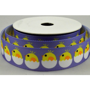 55119 - 22mm Lilac/White grosgrain ribbon with a colourful Easter printed design x 10mts