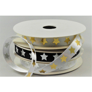 55125 - 10mm satin ribbon printed with a Bright Christmas Star design x 10mts .