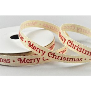 55126 - 10mm Cream herringbone ribbon printed with a Merry Christmas message x 10mts.